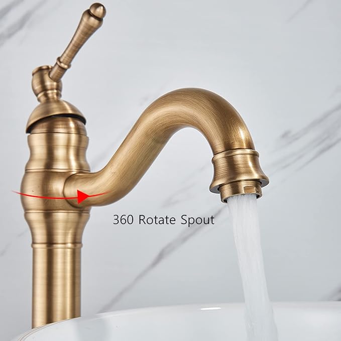Vintage Bathroom Faucet, 360° Swivel Sink, Cold Hot Mixer Vanity Tap, Single Handle High, Gold(Gold)