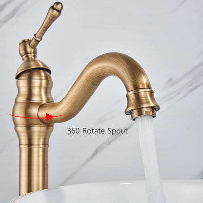 Vintage Bathroom Faucet, 360° Swivel Sink, Cold Hot Mixer Vanity Tap, Single Handle High, Gold(Gold)
