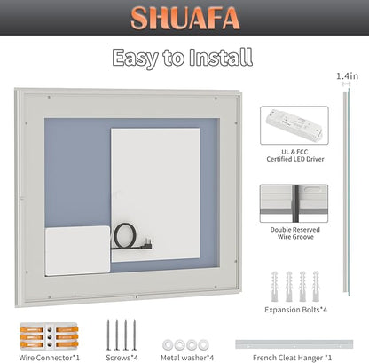 LED Mirror for Bathroom, 40x32 Inch Backlit + Front Lighted Bathroom Vanity Mirror with Lights for Wall, Double Light Strips, 3 Colors, Shatter-Proof, Anti-Fog and Brightness Memory