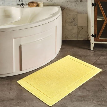 Hawmam Linen Yellow Bath Mats, 21 x 34 inches, Pack of 2-100% Ring Spun Cotton,[Not a Bathroom Rug] Banded Design, Highly Absorbent, Machine Washable for Bathroom Floor Towel