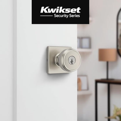 Kwikset Maven Entry Door Knob with Lock and Key, Secure Keyed Handle Exterior, Front Entrance and Bedroom, Satin Nickel, 10 Pack, Pick Resistant SmartKey Rekey Security and Microban