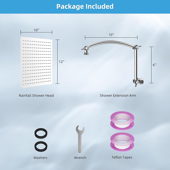 Hibbent All Metal 12'' Rain Shower Head with 16'' Extension Arm, Chrome | cUPC Certified High Pressure Rainfall Showerhead with Solid Brass Adjustable Shower Head Extension Arm, Fixed Showerheads