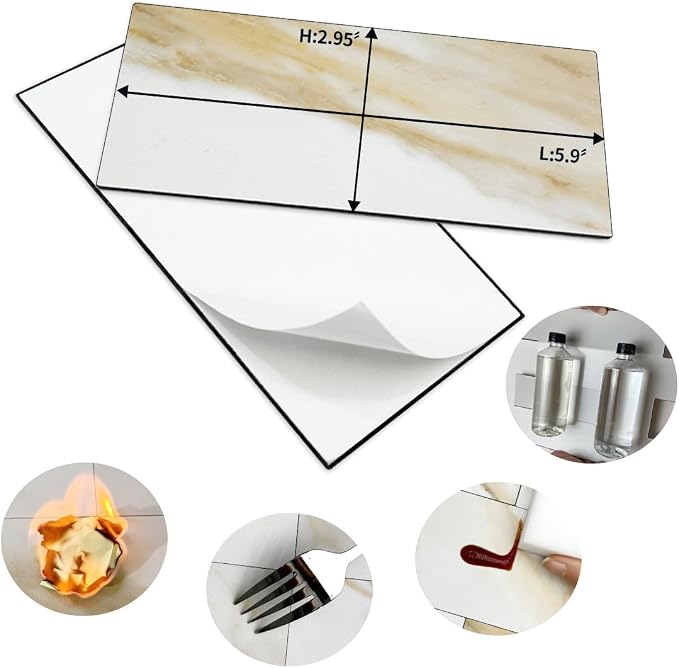 AULIGET 4-Piece Calacatta Gold Marble Look Peel and Stick Backsplash Wall Tiles, 3" x 6" Faxu Stone PVC Stick on Tile for Backsplash Kitchen, Bathroom, Laundry Room, Camper, Fireplace