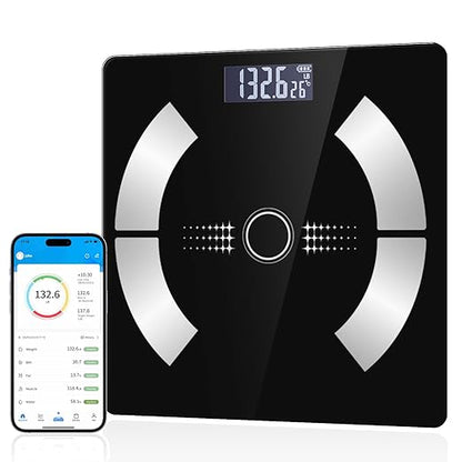 Smart Body Fat Scale Wireless Digital Weight Scale – Measures Body Composition: Body Fat Percentage, Muscle Mass, Water Percentage, and Bone Mass, Bluetooth Bathroom Scale for Home Use