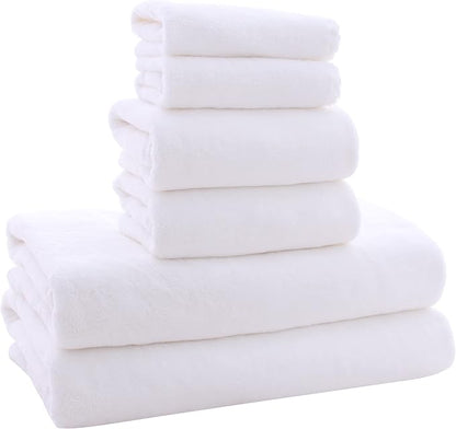 MOONQUEEN Ultra Soft Towel Set - Quick Drying - 2 Bath Towels 2 Hand Towels 2 Washcloths - Microfiber Coral Velvet Highly Absorbent Towel for Bath Fitness, Sports, Yoga, Travel (White, 6 Pieces)
