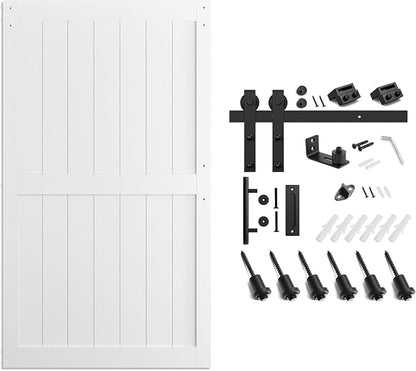 SMARTSTANDARD 48" x 80" White Sliding Barn Door with 8FT Black Hardware | Pre-Drilled Ready to Assemble, Waterproof PVC Coating, H-Frame