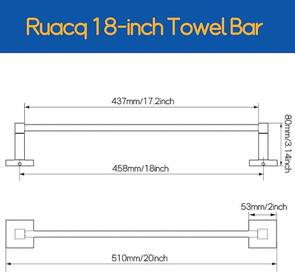 RUACQ Towel Bar 18inch, Towel Racks for Bathroom, 304 Stainless Steel Towel Holder Wall Mounted, Heavy Duty Bathroom Decor Towel Rod (Brushed Nickel)