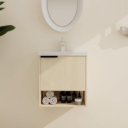 Malwee 20" Floating Bathroom Vanity with Sink, 20 Inch Single Sink Wall Mounted Bathroom Vanity, with 1 Door and White Ceramic Basin Top for Small Space, Plywood(066-20MA)