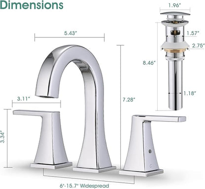 Bathroom Faucets for Sink, 2 Handle Widespread Bathroom Sink Faucet, 3 Hole Modern Stainless Steel Faucet with Pop-up Drain and Water Supply Lines, Chrome