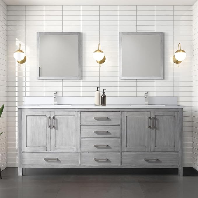 Jacques 80 in. W x 22 in. D Distressed Grey Double Bath Vanity and White Quartz Top