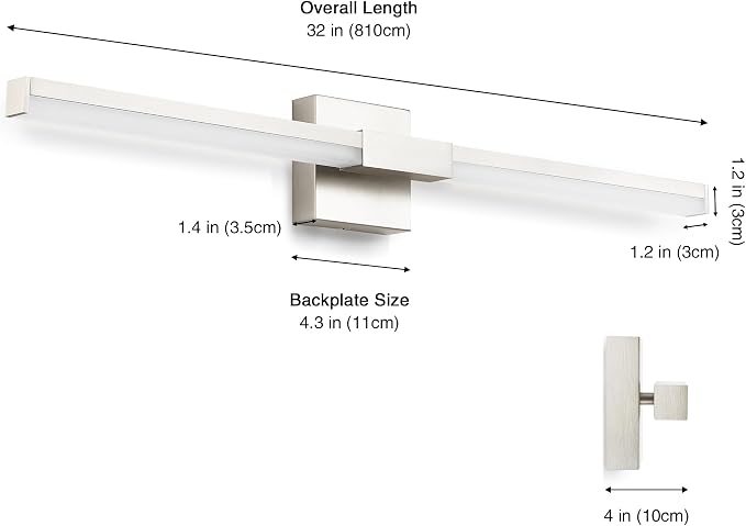 SOLFART Bathroom Vanity Light 32-Inch: Brushed Nickel LED Bar Dimmable 5 Color Temperature 360 Degree Rotation Bathroom Light Fixtures ETL IP44
