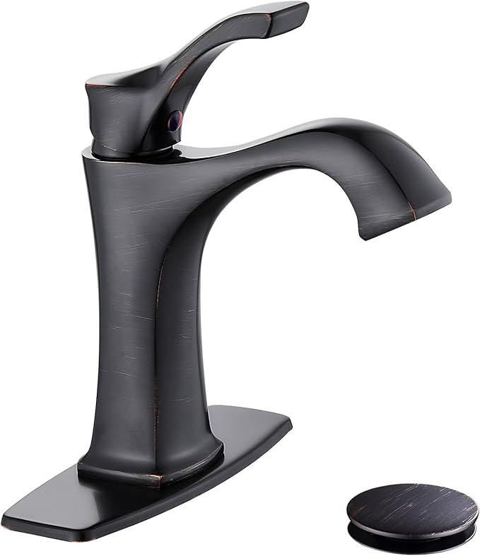 Oil Rubbed Bronze Bathroom Faucet, Sanliv Single Handle Centerset Bathroom Sink Faucet with Pop-Up Drain & Deck Plate for 1 or 3-Hole (4 inch) Installation, Bronze Vanity Faucet, ORB