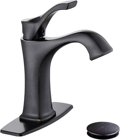 Oil Rubbed Bronze Bathroom Faucet, Sanliv Single Handle Centerset Bathroom Sink Faucet with Pop-Up Drain & Deck Plate for 1 or 3-Hole (4 inch) Installation, Bronze Vanity Faucet, ORB
