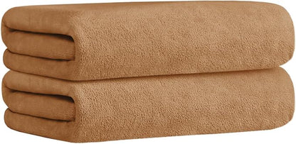 JML Microfiber Bath Towels Set of 2, 30" x 60", Beige | Oversized, Soft, Super Absorbent, Fast Drying for Shower, Swimming, Sauna, Pool, Beach, Sport, Fitness, Yoga
