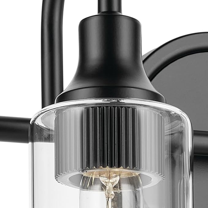 Kichler Kavi 12.5" 2-Light Vanity Light with Clear Glass in Black, Damp Rated, for Bathroom, Powder Room, Over a Mirror, (12.5" W x 10" H), 55210BK