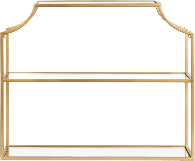 Kate and Laurel Ciel Modern Glam Wide Two-Tier Wall Shelf, 24 x 20, Gold, Tiered Bathroom Shelves for Over the Toilet Storage or Bedroom Makeup Organizer