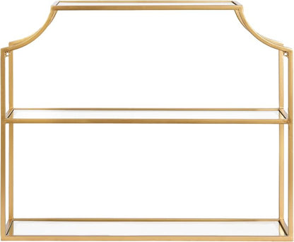Kate and Laurel Ciel Modern Glam Wide Two-Tier Wall Shelf, 24 x 20, Gold, Tiered Bathroom Shelves for Over the Toilet Storage or Bedroom Makeup Organizer