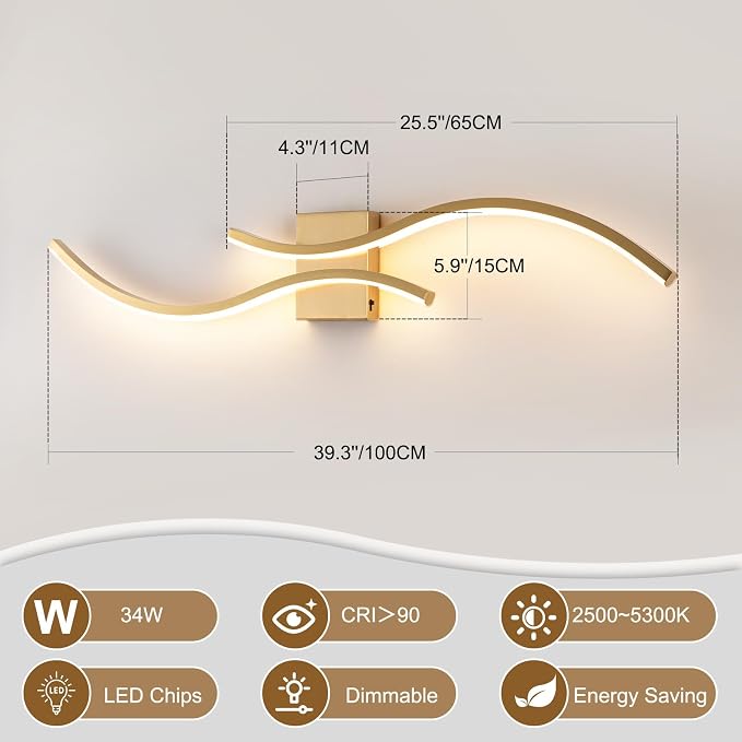 Gold Bathroom Vanity Light Fixture, 39in 5CCT Dimmable Modern Led Bathroom Light Fixtures Over Mirror, LED Vanity Lighting Bar for Bathrooms (Gold, 39inch)
