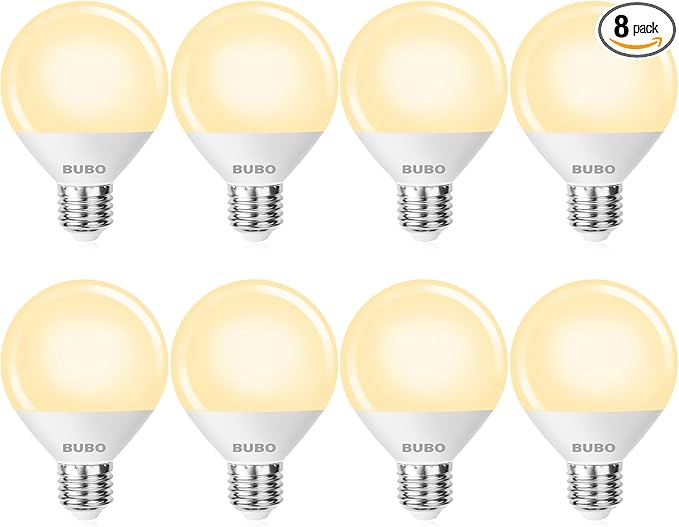 BUBO Globe Light Bulbs 60 Watt Equivalent, Vanity Light Bulbs Soft White 2700K, Bathroom Light Bulbs, Round Light Bulbs, G25 LED Light Bulbs 800 Lumens, E26 Medium Base, 7W, Non-Dimmable, 8 Pack