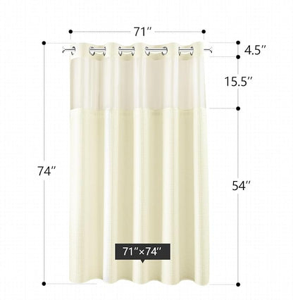River Dream Cream Cotton Blend Fabric Shower Curtain Set with Liner, 71x74 | Waffle Weave, No Hook Needed, with Snap in Replacement Liner, Top Sheer Window, Hotel Quality Fabric for Bathroom