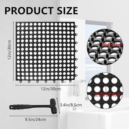 24 Pack Garage Floor Tiles, 12x12 Inch Interlocking Drainage Tiles Non-Slip | Deck Tile with Holes for Bathroom, Pool Deck, Gym, Garage, Kitchen & Wet Areas, Easy Splicing Anti-Fatigue Mat, Black