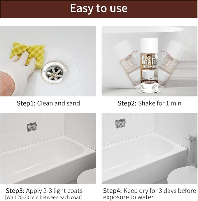 Tile Paint, White Tub and Tile Refinishing Spray Paint Waterproof White Spray Tile Paint Bathtub Refinishing Kit for Tiles Ceramic Porcelain Fiberglass Bathroom Walls Bathtubs Sinks Countertop Toilets