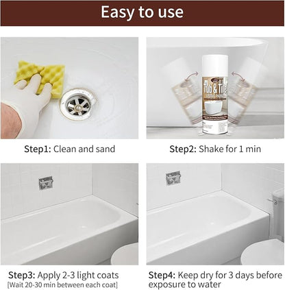 Tile Paint, White Tub and Tile Refinishing Spray Paint Waterproof White Spray Tile Paint Bathtub Refinishing Kit for Tiles Ceramic Porcelain Fiberglass Bathroom Walls Bathtubs Sinks Countertop Toilets