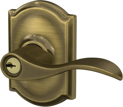SCHLAGE Accent Lever with Camelot Trim Keyed Entry Lock in Antique Brass - F51A ACC 609 CAM