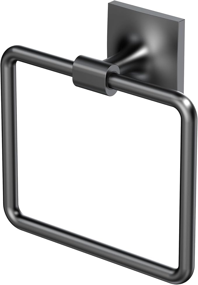 Gatco 5582MX Waterline Towel Ring | Modern Hand Towel Holder for Bathroom | Stylish Decorative Hardware, Heavy Duty Metal, EZ Ancor Mounting | Matte Black