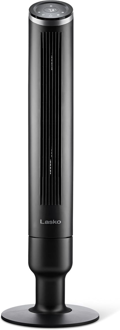 Lasko Apex Tower Fans Oscillating Quiet 42" - 29 ft/s Airflow, 28 dB, 90° Oscillation, 12H Timer, Air Filter for Hair & Dust, Remote, Black, Floor Fans for Home Bedroom, RST200