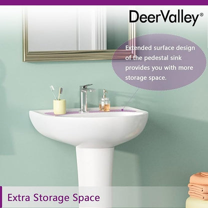DeerValley Ally 20x16.54 Inch U-Shape White Ceramic Pedestal Sink with Overflow, Modern Bathroom Pedestal Sink, DV-1P525