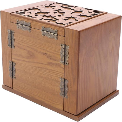 Extra Large Four-Leaf Carved 5 Layers Wooden Jewelry Box Jewelry Case Cabinet Armoire Ring Necklacel Gift Storage Box Organizer(5 Layers,Brown,Style 1)