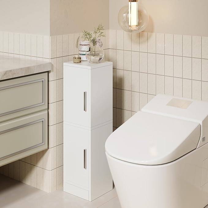 IBUYKE Small Bathroom Storage Cabinet, Narrow Beside Tolite Cabinet with 2 Doors & Adjustable Shelf, Small Bathroom Organizer, Space-Saving Storage Solution for Toilet, Laundry Room UWBS002W