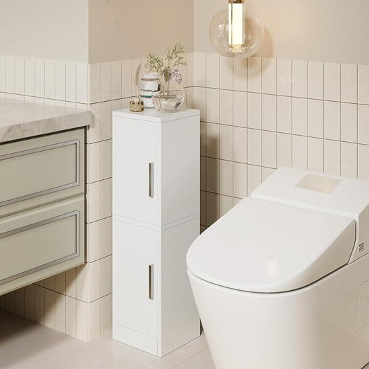 IBUYKE Small Bathroom Storage Cabinet, Narrow Beside Tolite Cabinet with 2 Doors & Adjustable Shelf, Small Bathroom Organizer, Space-Saving Storage Solution for Toilet, Laundry Room UWBS002W