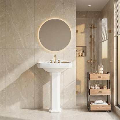 GarveeHome Porcelain Pedestal Sink Combo for Bathroom, White 26" Sink with Backsplash, 23" x 19" Basin Size, 35" Height with 3 Faucet Holes and Overflow