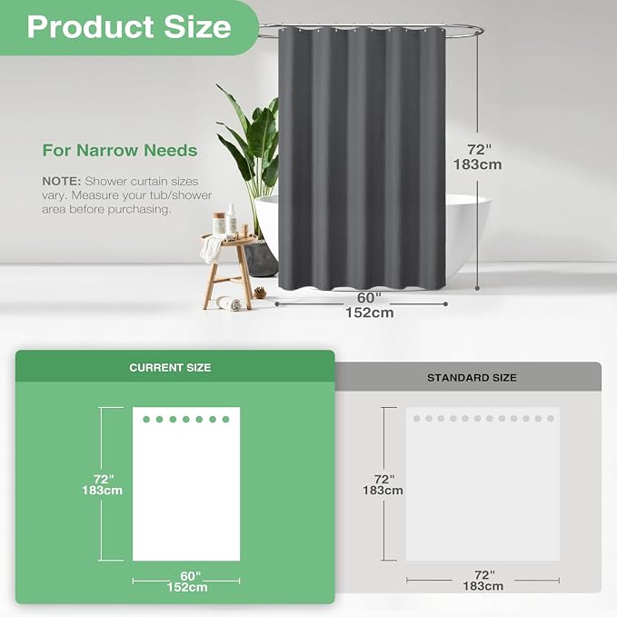 Stall Waffle Shower Curtain 256 GSM Heavy 60"x72" Charcoal Grey | 60 Inch Wide, Thick Cloth, Weighted Hem, Water Repellent, Hotel Luxury Polyester Shower Curtain Set for Bathroom 10 Hooks