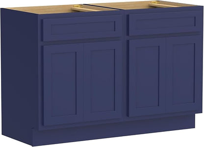 Vanity Art 48 Inch Bathroom Base Cabinet Only, Double Sink Top (Not Include Sink) with Door & Soft Close Hinge, Unassembled Floor Cabinet, Blue, 2ea 24 Inch Combo