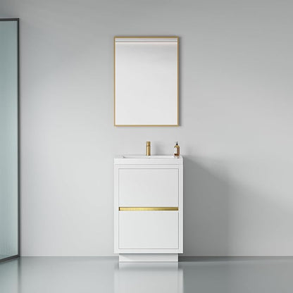 24 Inch Bathroom Vanity with Sink, Single Sink Bathroom Vanity, Freestanding Vanity Bathroom Soft Closed 2 Drawers, Integrated Sink (Glossy White)