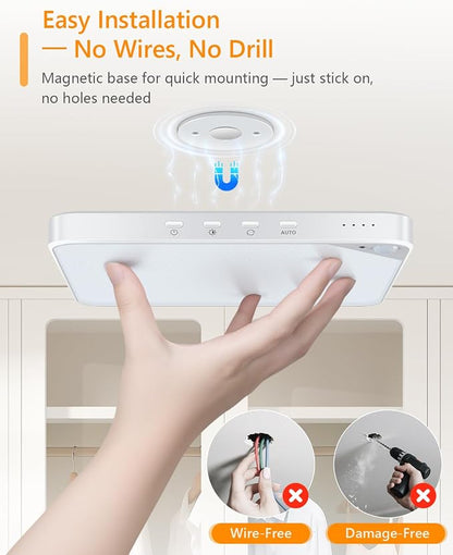 Rechargeable 6W Motion Sensor Light Indoor for Closet,Ceiling&Shower,1-Pack | No Wiring & Magnetic Stick-on Installation•Remote Control•5 Brightness Levels & 3 Color Temperatures•Ideal for Small Spaces