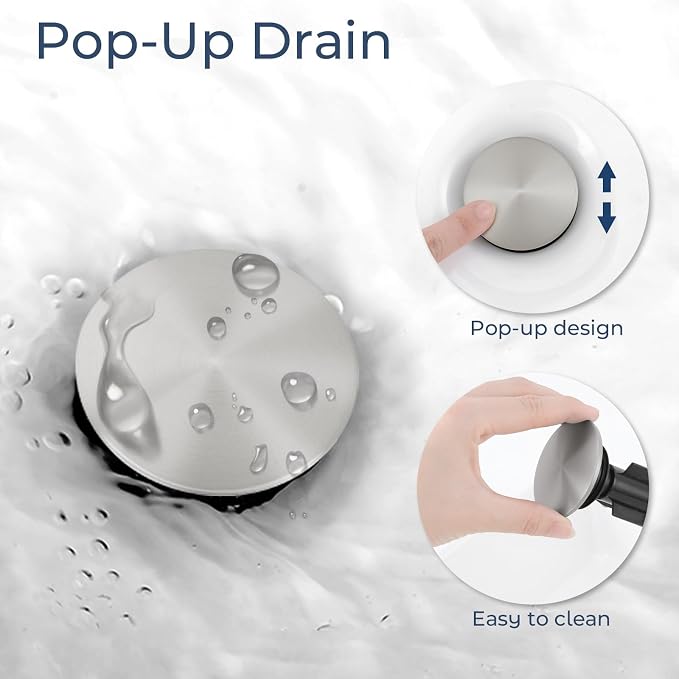 Nickel 8 Inch Widespread Bathroom Faucet 3 Hole with Pop-up Drain | 2 Handle, 8 Inch 3 Hole Sink, 360° Swivel Spout, RV Vanity, Quick Connect, Supply Hoses, NSF372 NSF61 cUPC