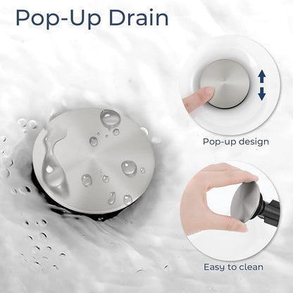 Nickel 8 Inch Widespread Bathroom Faucet 3 Hole with Pop-up Drain | 2 Handle, 8 Inch 3 Hole Sink, 360° Swivel Spout, RV Vanity, Quick Connect, Supply Hoses, NSF372 NSF61 cUPC