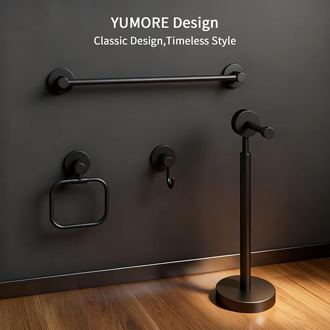 4-Piece Bathroom Set with Privot Toilet Paper Holder | All-in-One Wall Mounted Hardware Combo, Matte Black