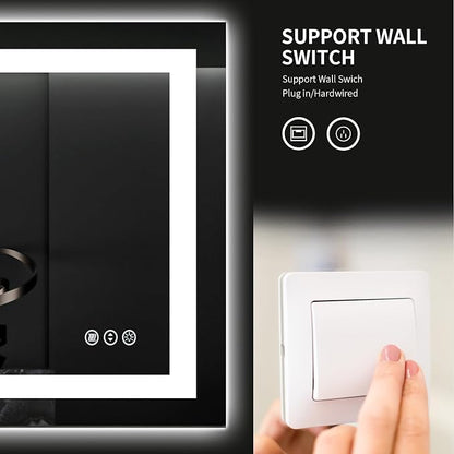 LOAAO 40"X24" LED Bathroom Mirror with Lights, UL Listed | Anti-Fog, Dimmable, 3 Color Temperature, Backlit + Front Lit, Memory Function, Tempered Glass
