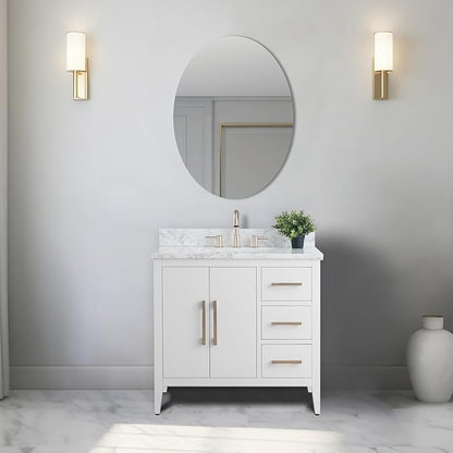 Vanity Art 36 inch Bathroom Vanity with Single Sink & Ceramic Top, Vanity Cabinet with Soft-Closing Doors, Drawers, Solid Wood Frame, White, VA9036-W-BN1