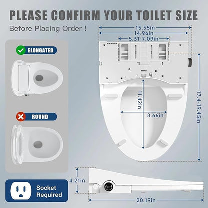 Elongated Electric Bidet Toilet Seat, Heated Seat with Dryer & Warm Water Cleaning,Elongated & Round Toilet Seat Compatible,Soft Close Heated Toilet Seat,Bidet with Warm Water Spray