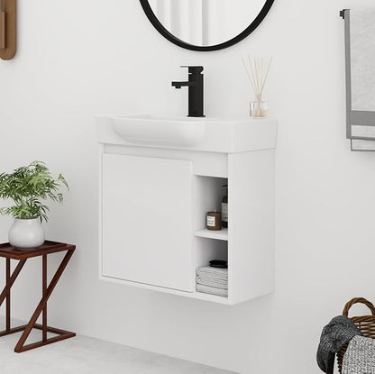 24 Inch Floating Vanity,24" Bathroom Vanity with Sink Combo,Modern Single Sink Bathroom Vanity Combo,White Wall Mounted Cabinet Set