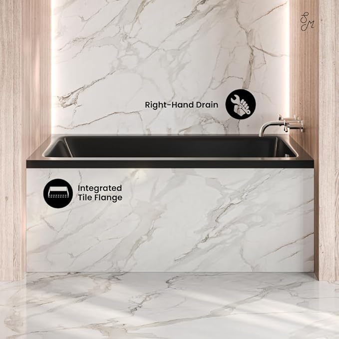 Swiss Madison Voltaire 54 x 30 Right Drain Soaking Alcove Bathtub in Glossy Black
