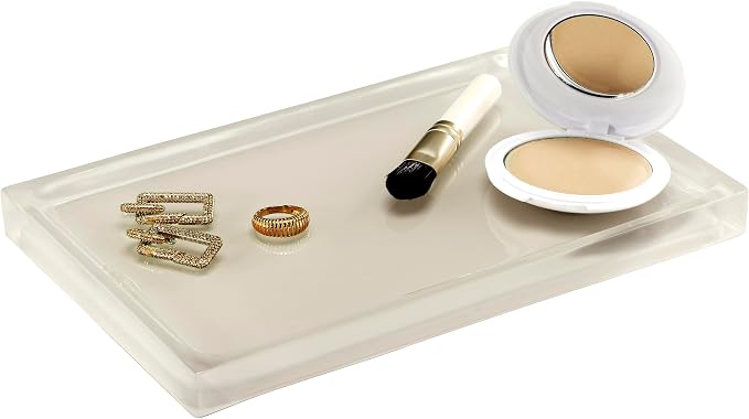 IZOD – Vanity Tray, Clear Hand-Painted Resin with Linen Design, Modern Home Decor – Perfect for Organizing Toiletries, Cosmetics and Bathroom Essentials (Marina)