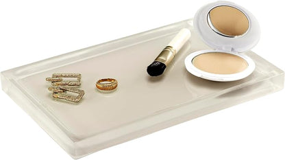 IZOD – Vanity Tray, Clear Hand-Painted Resin with Linen Design, Modern Home Decor – Perfect for Organizing Toiletries, Cosmetics and Bathroom Essentials (Marina)