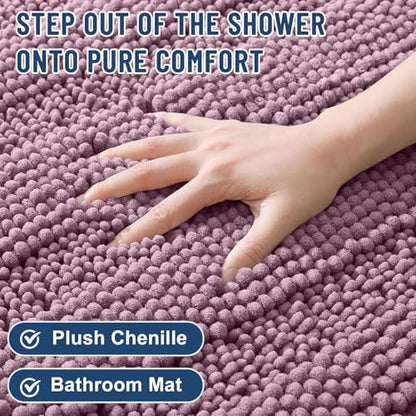 Grandaily Chenille Striped Bathroom Rugs 59x24, Extra Thick and Soft Absorbent Bath Mats, Rubber Backing, Plush Shaggy Shower Carpet, Machine Wash Dry, Bath Rug for Bathroom, Deep Plum